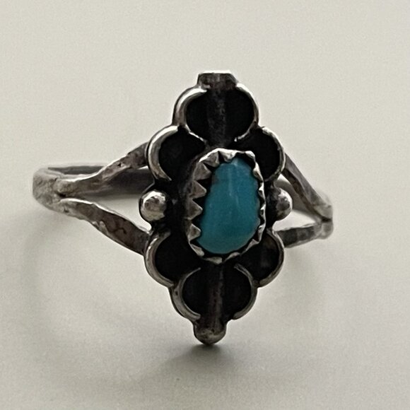 Vintage Sterling Silver Turquoise sz 8 Fred Harvey Era Navajo Souvenir Ring - Picture 5 of 15